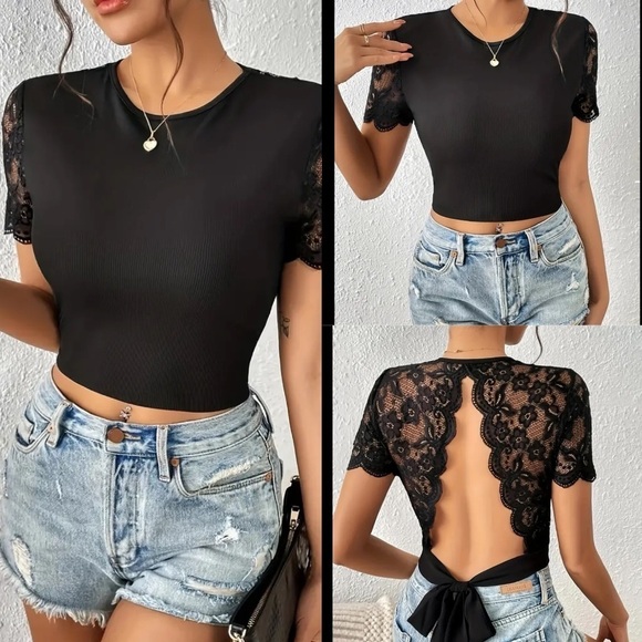 Open Back Crop Lace Top - Picture 1 of 4